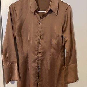 Woman brown sleek blouse